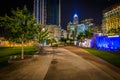 Walkway and modern buildings at night, seen at Romare Bearden Pa Royalty Free Stock Photo