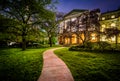 Walkway and Osgoode Hall at night, in downtown Toronto, Ontario. Royalty Free Stock Photo