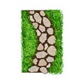 Walkway of Rough Cobblestones Rested on Green Lawn Grass as Landscape Design Vector Illustration