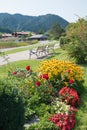 Walkway spa garden Schliersee with benches and flowerbed