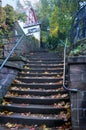 Walkway stairs in garden park go to ancient ruins Heidelberg Castle or Heidelberger Schloss for german people and foreign