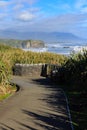 Walkway in summer of Punakaki Pancake Rocks. Royalty Free Stock Photo