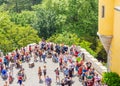 View of The walkway to the entrance of the Pena Palace, Pedro de Penaferrim, Sintra, Portugal, an UNESCO World Heritage Site Royalty Free Stock Photo