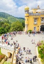 View of The walkway to the entrance of the Pena Palace, Pedro de Penaferrim, Sintra, Portugal, an UNESCO World Heritage Site Royalty Free Stock Photo