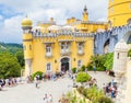 View of The walkway to the entrance of the Pena Palace, Pedro de Penaferrim, Sintra, Portugal, an UNESCO World Heritage Site Royalty Free Stock Photo