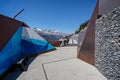 Walkway to the glass floored Columbia Icefield Skywalk in Jasper National Park, Alberta, Canada