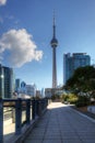 Walkway in Toronto with the CN Tower in background Royalty Free Stock Photo