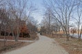 The walkway between the trees on both sides. Royalty Free Stock Photo