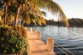 Bahamas sunset path by water and palm trees Royalty Free Stock Photo