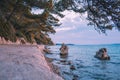 Walkway and waterfront at Komrcar city park in Rab town on Rab island, Croatia Royalty Free Stock Photo