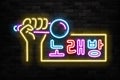 Vector realistic isolated neon sign of Karaoke logo in Korean for template