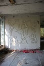 Wall in abandoned school in Pripyat