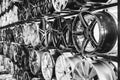 wall of alloy car wheels in store Royalty Free Stock Photo