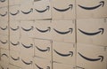 Wall of Amazon Prime shipping boxes Royalty Free Stock Photo