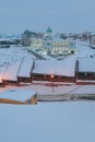 Wall of ancient Kremlin and Palace of farmers. Kazan, Russia Royalty Free Stock Photo