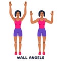 Wall angels. Sport exersice. Silhouettes of woman doing exercise. Workout, training