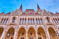 The wall and arcade of Hungarian Parliament, Budapest, Hungary Royalty Free Stock Photo