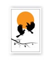 Flying birds silhouettes on sunset and branch illustration, vector Royalty Free Stock Photo