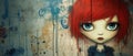 Wall art graffiti of a gorgeous red hair young girl artistic mural - generative AI