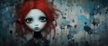 Wall art graffiti of a gorgeous red hair young girl artistic mural - generative AI