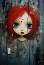 Wall art graffiti of a gorgeous red hair young girl artistic mural - generative AI