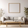 Wall art large square frame mockup display in a living room Royalty Free Stock Photo