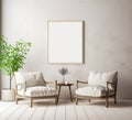 Wall art large vertical frame mockup display in a living room Royalty Free Stock Photo