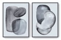 Wall art poters. Grey watercolor corcles, ovals. Balanced monochrome composition with natural geometric forms.