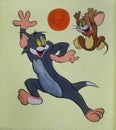 A wall Art of Tom and Jerry Cartoon with empty space. Royalty Free Stock Photo