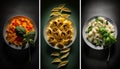 wall art triptych poster with italian pasta, food, close up,