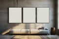 three vertical frame poster art mockup living room with concrete wall Royalty Free Stock Photo