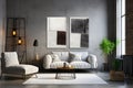 two vertical frame poster art mockup living room with concrete wall Royalty Free Stock Photo