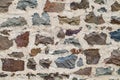 wall background, colored stones embedded in cement mortar