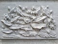 Wall bas-relief stucco in plaster, depicts Lotus flowers.