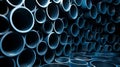 A wall of blue pipes with a dark background Royalty Free Stock Photo