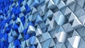 Wall of blue and white extruded triangles 3D render