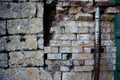 Wall of brick masonry aged