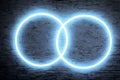 Wall bright center white double circle neon light background and backdrop Royalty Free Stock Photo