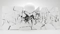 Wall broken and fractured by the massive ball. 3d render.