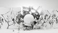 Wall broken and fractured by the massive ball. 3d render. Royalty Free Stock Photo
