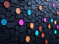 A wall with a bunch of colorful hexagons on it Royalty Free Stock Photo