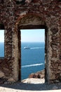 Wall of Byzantine Castle Ruins in Oia village, Santorini, Greece,bright Sunny day Royalty Free Stock Photo