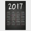 2017 wall calendar black blackboard with white chalk text eps10