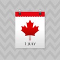 Wall calendar with the date of July 1 and a red maple leaf, symbol of Canada. Vector Royalty Free Stock Photo