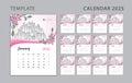 Wall calendar 2025 design, pink flowers concept, Desk calendar 2025 template can be place for photo and company Logo, planner Royalty Free Stock Photo