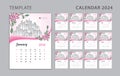 Wall calendar 2024 design, pink flowers concept, Desk calendar 2024 template can be place for photo and company Logo, poster Royalty Free Stock Photo