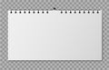 Wall calendar mockup. Blank horizontal calendar front view, empty square white paper pages on spiral hanging on wall