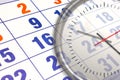 Wall calendar with the number of days and clock Royalty Free Stock Photo