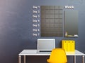 Wall calendar. Schedule memo management organizer concept. 3d rendering interior Royalty Free Stock Photo