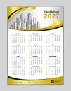 Wall calendar 2027 template, calendar 2027 design, gold wave background, desk calendar 2027 design, Week start Sunday, flyer, Set